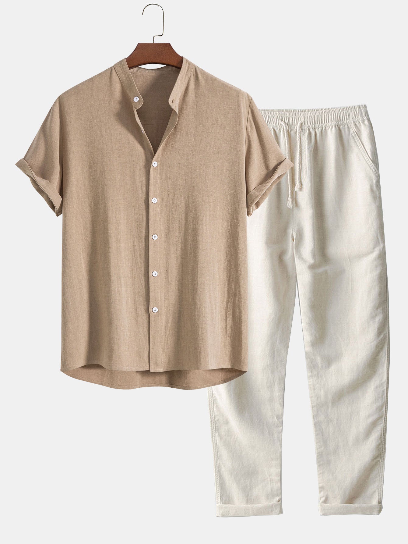 Herren Leinen Set mit Kurzarmhemd und Matching-Hose – Giacomo