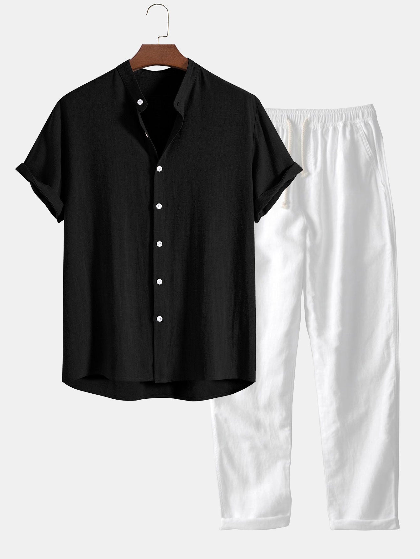 Herren Leinen Set mit Kurzarmhemd und Matching-Hose – Giacomo