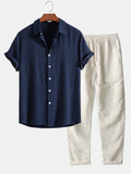 Herren Leinen Set mit Kurzarmhemd und Matching-Hose – Giacomo