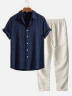 Herren Leinen Set mit Kurzarmhemd und Matching-Hose – Giacomo