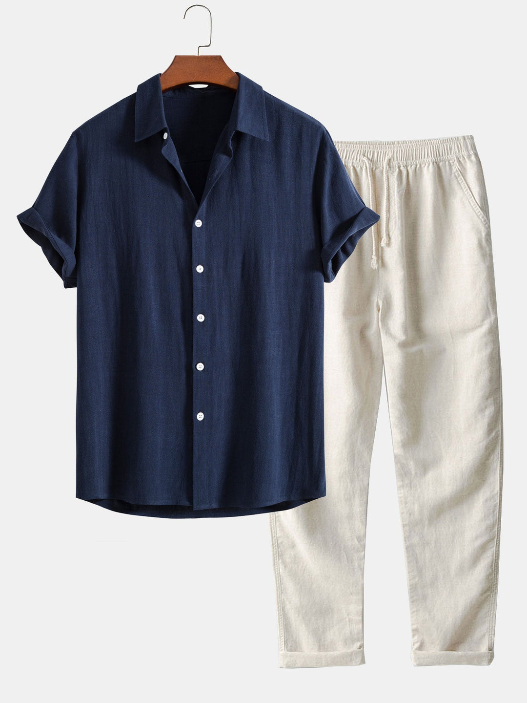 Herren Leinen Set mit Kurzarmhemd und Matching-Hose – Giacomo