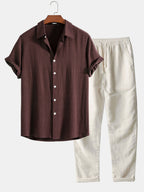 Herren Leinen Set mit Kurzarmhemd und Matching-Hose – Giacomo