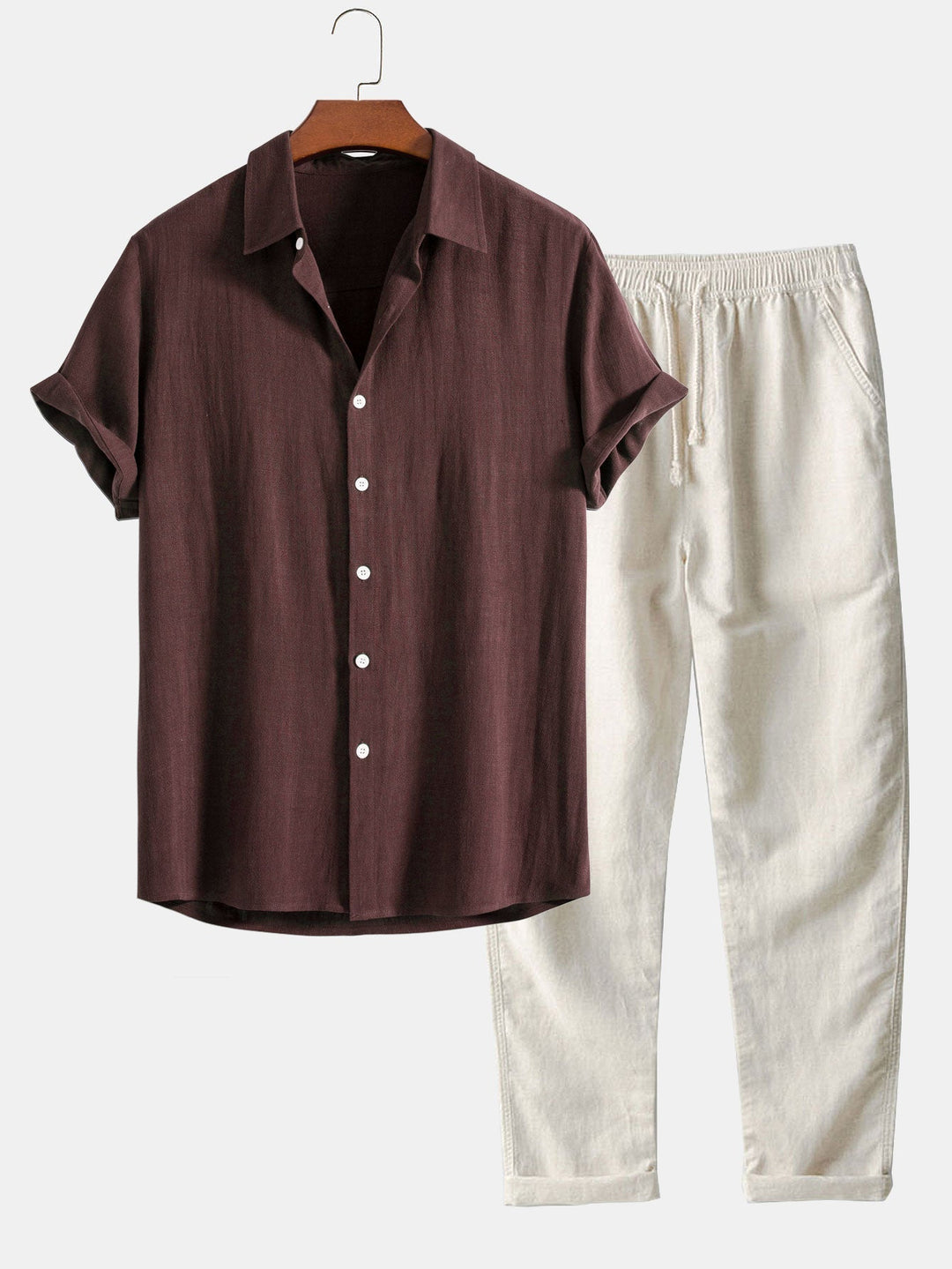 Herren Leinen Set mit Kurzarmhemd und Matching-Hose – Giacomo