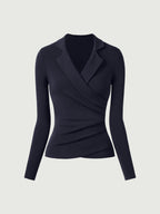 Strickbluse Damen mit Wickelausschnitt und Blazer-Kragen – Romina