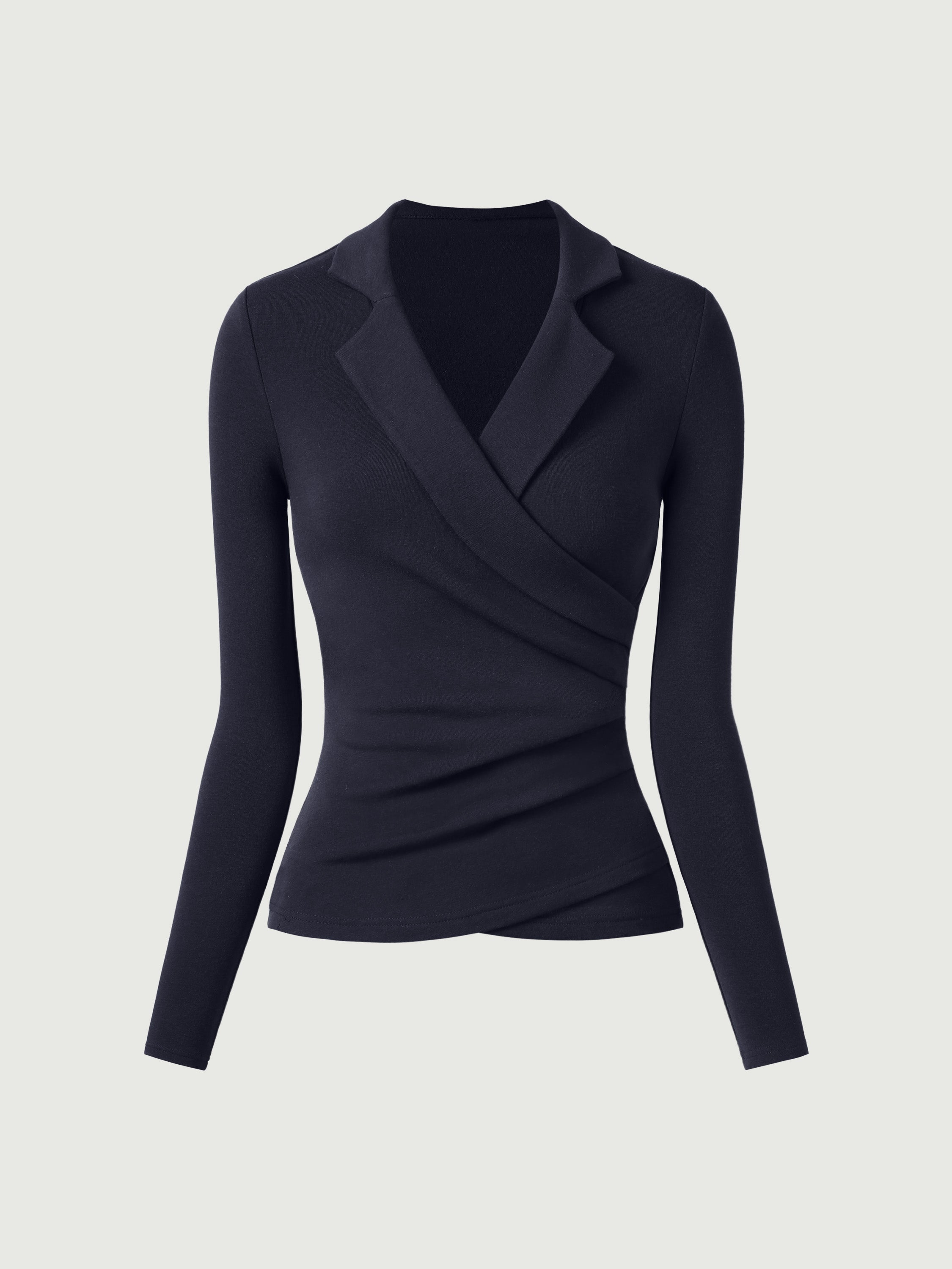Strickbluse Damen mit Wickelausschnitt und Blazer-Kragen – Romina
