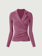 Strickbluse Damen mit Wickelausschnitt und Blazer-Kragen – Romina