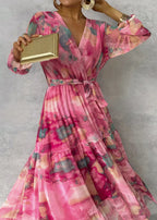 Maxikleid Damen mit Wickelausschnitt und Wasserfarben-Print – Isadora