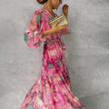 Maxikleid Damen mit Wickelausschnitt und Wasserfarben-Print – Isadora