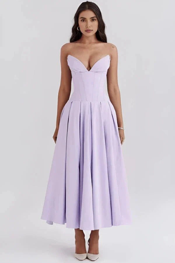 Abendkleid Damen mit Corsage und ausgestelltem Midirock – Rossana