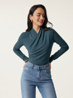 Longsleeve Damen mit Wickelausschnitt und geraffter Taille – Valentina