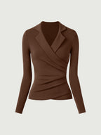 Strickbluse Damen mit Wickelausschnitt und Blazer-Kragen – Romina