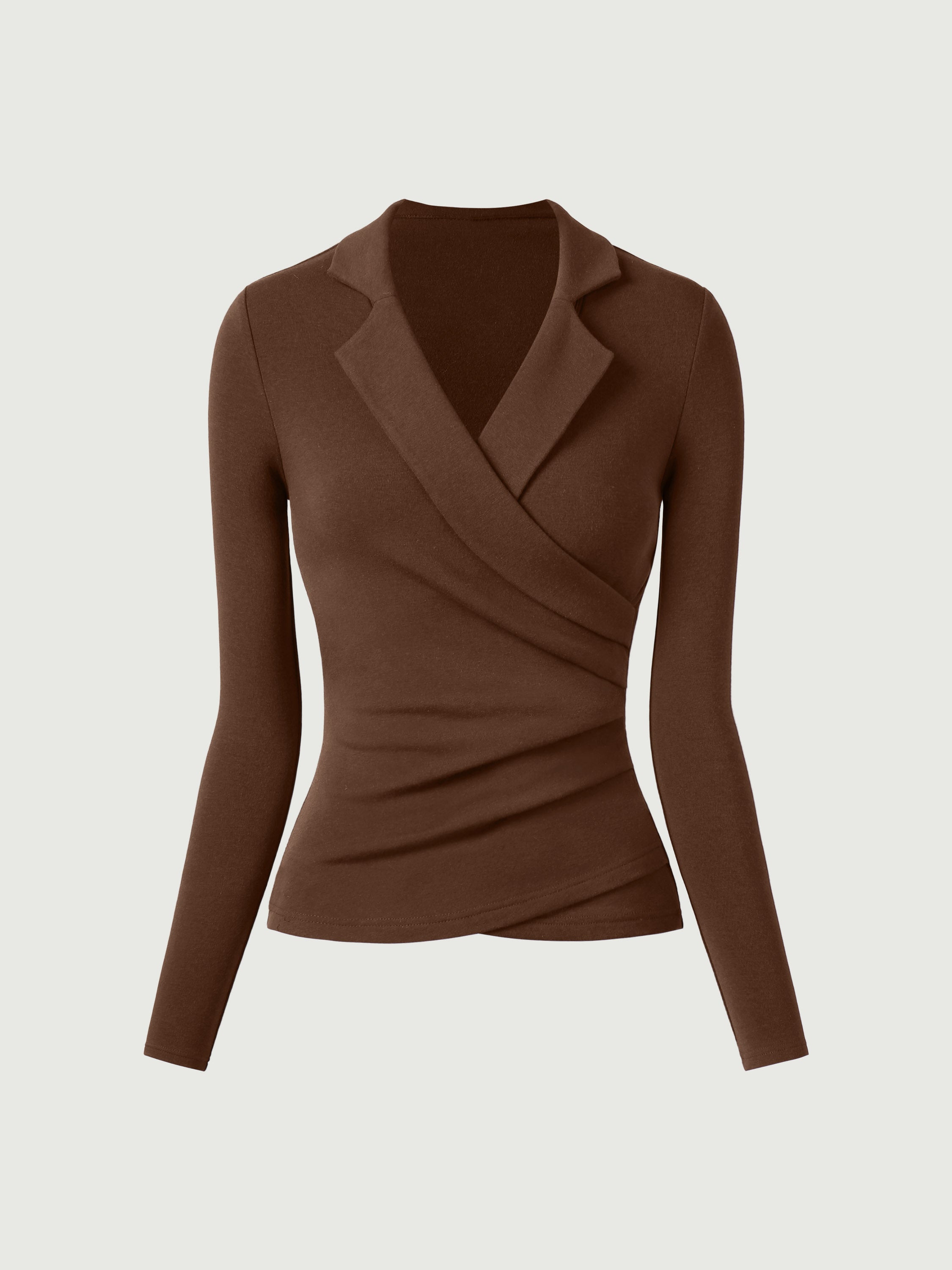 Strickbluse Damen mit Wickelausschnitt und Blazer-Kragen – Romina