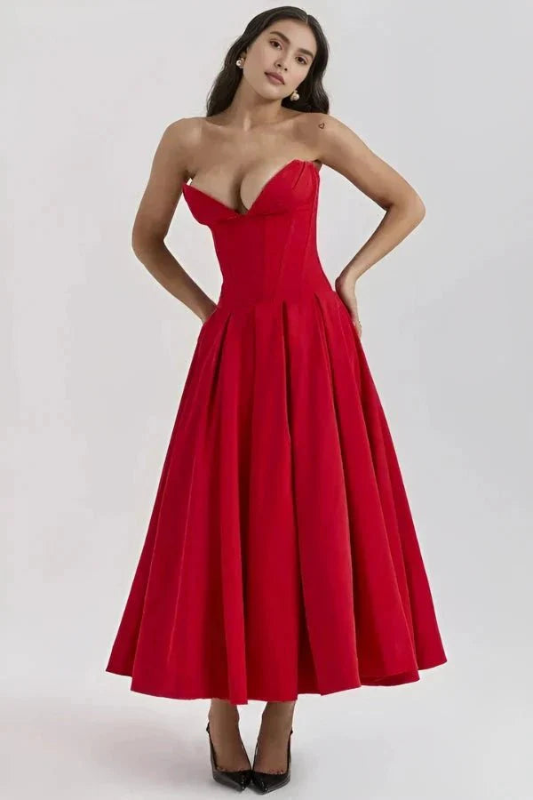 Abendkleid Damen mit Corsage und ausgestelltem Midirock – Rossana