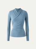 Longsleeve Damen mit Wickelausschnitt und geraffter Taille – Valentina