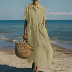 Hemdblusenkleid Damen mit Biesen-Detail und weitem Midirock – Bréanne