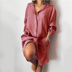 Minikleid Damen mit Hemdkragen und Leinenmix in Oversized-Schnitt – Romane