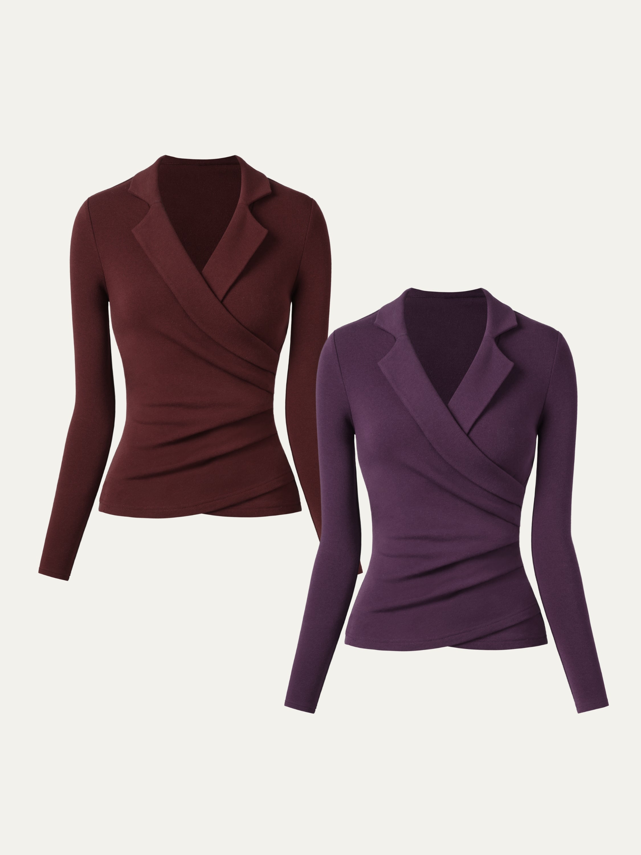 Strickbluse Damen mit Wickelausschnitt und Blazer-Kragen – Romina