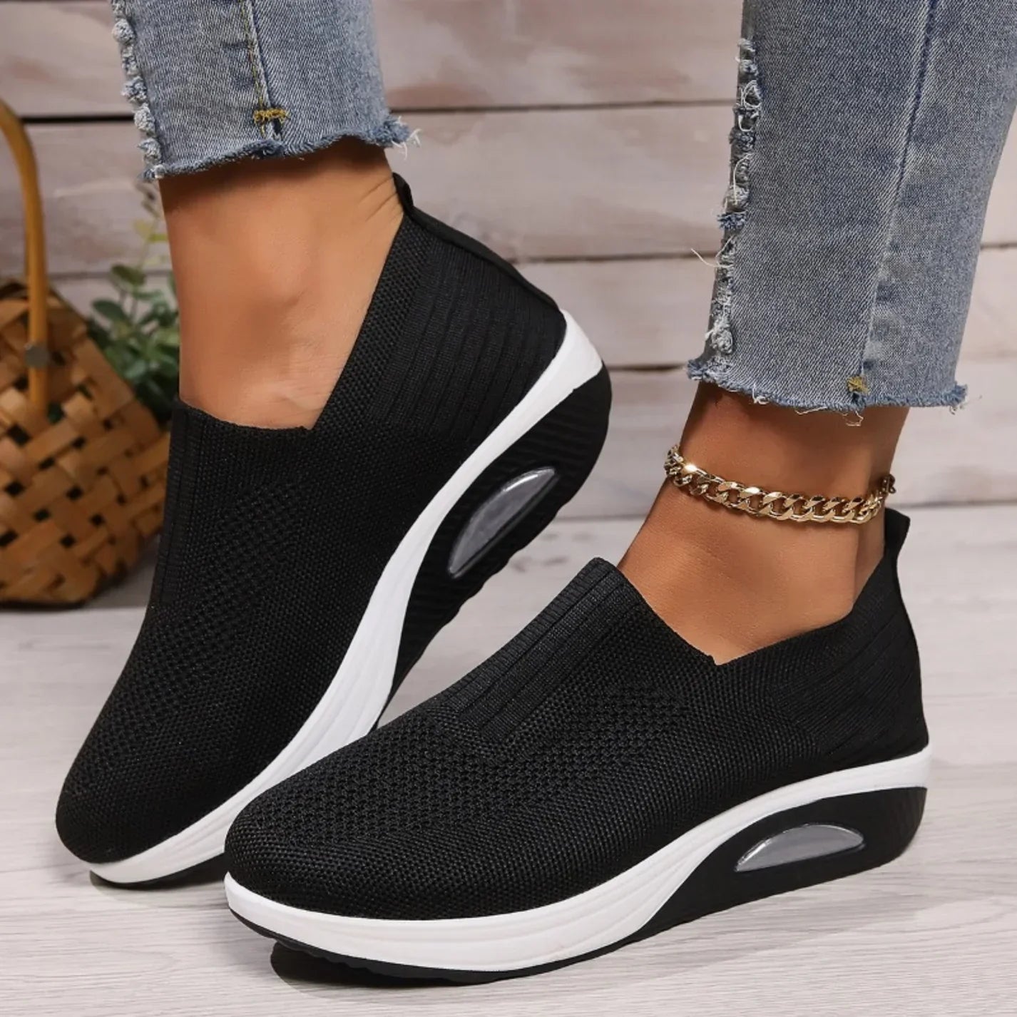 Sneaker Damen Slip-on mit Luftkissensohle und Strick-Obermaterial – Rossella
