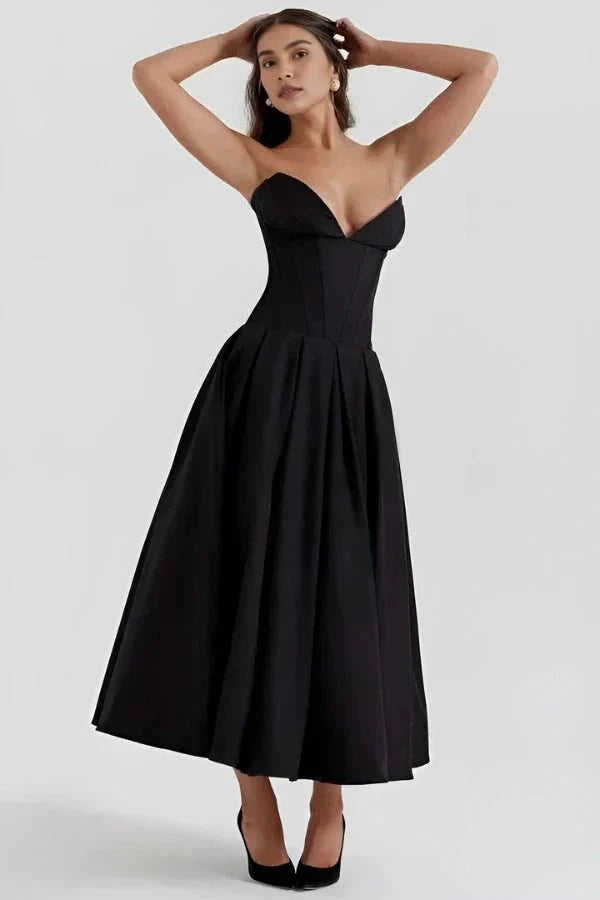 Abendkleid Damen mit Corsage und ausgestelltem Midirock – Rossana