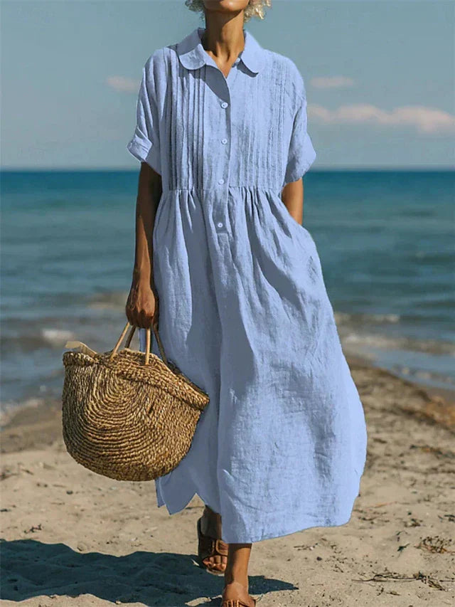 Hemdblusenkleid Damen mit Biesen-Detail und weitem Midirock – Bréanne