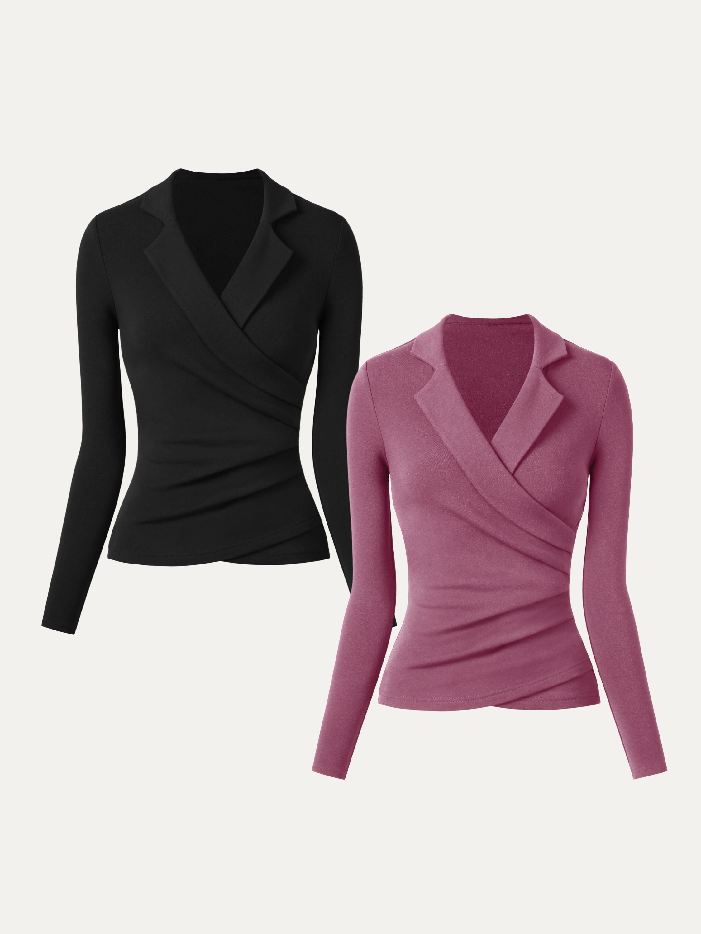 Strickbluse Damen mit Wickelausschnitt und Blazer-Kragen – Romina