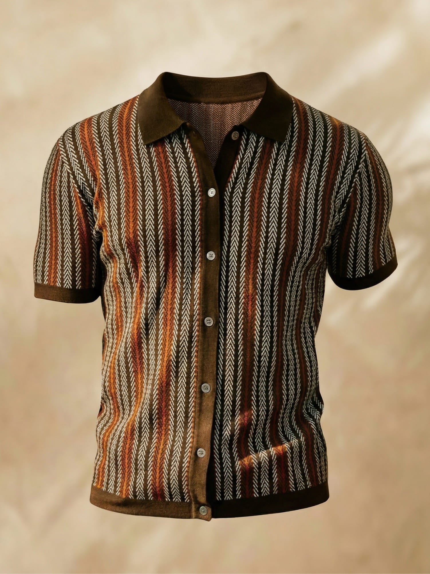 Strickpullover Herren mit Jacquard-Streifenmuster und Polokragen – Leandro