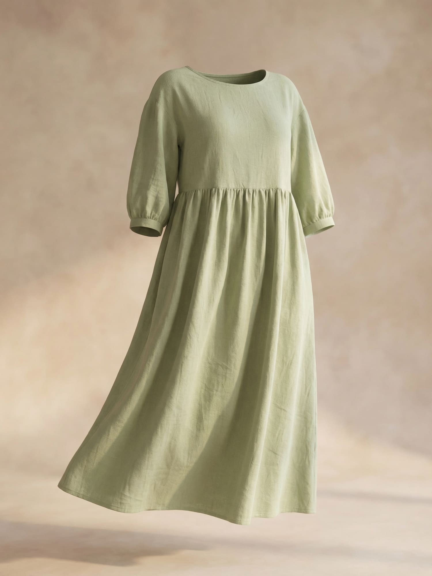 Midikleid Damen mit Rundhalsausschnitt und Leinenmix-Qualität – Noëline