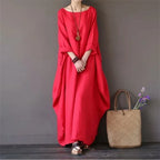 Maxikleid Damen mit Rundhalsausschnitt und Leinenmix in Oversized-Schnitt – Mireille