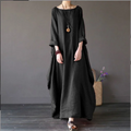 Maxikleid Damen mit Rundhalsausschnitt und Leinenmix in Oversized-Schnitt – Mireille