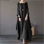 Maxikleid Damen mit Rundhalsausschnitt und Leinenmix in Oversized-Schnitt – Mireille