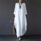 Maxikleid Damen mit Rundhalsausschnitt und Leinenmix in Oversized-Schnitt – Mireille