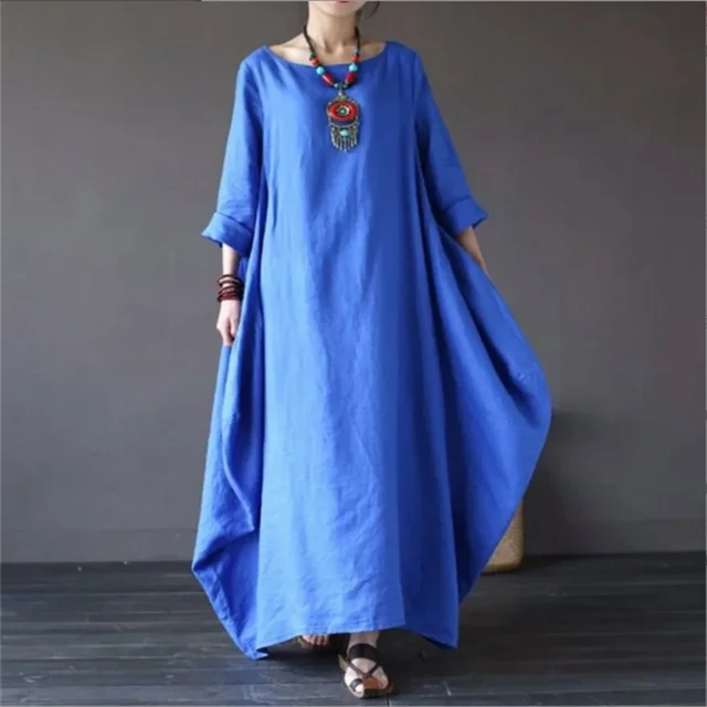 Maxikleid Damen mit Rundhalsausschnitt und Leinenmix in Oversized-Schnitt – Mireille