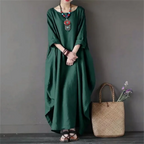 Maxikleid Damen mit Rundhalsausschnitt und Leinenmix in Oversized-Schnitt – Mireille