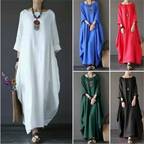 Maxikleid Damen mit Rundhalsausschnitt und Leinenmix in Oversized-Schnitt – Mireille