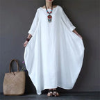 Maxikleid Damen mit Rundhalsausschnitt und Leinenmix in Oversized-Schnitt – Mireille