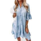 Minikleid Damen mit V-Ausschnitt und Stufenrock in weicher Denim-Optik – Sylvaine