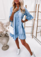 Minikleid Damen mit V-Ausschnitt und Stufenrock in weicher Denim-Optik – Sylvaine