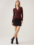 Strickbluse Damen mit Wickelausschnitt und Blazer-Kragen – Romina