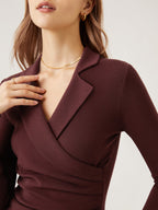 Strickbluse Damen mit Wickelausschnitt und Blazer-Kragen – Romina