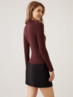 Strickbluse Damen mit Wickelausschnitt und Blazer-Kragen – Romina