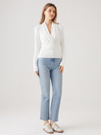 Bluse Damen mit Wickel-V-Ausschnitt und tailliertem Langarm – Federica