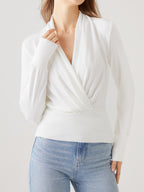 Bluse Damen mit Wickel-V-Ausschnitt und tailliertem Langarm – Federica