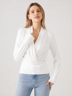 Bluse Damen mit Wickel-V-Ausschnitt und tailliertem Langarm – Federica