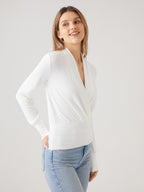 Bluse Damen mit Wickel-V-Ausschnitt und tailliertem Langarm – Federica