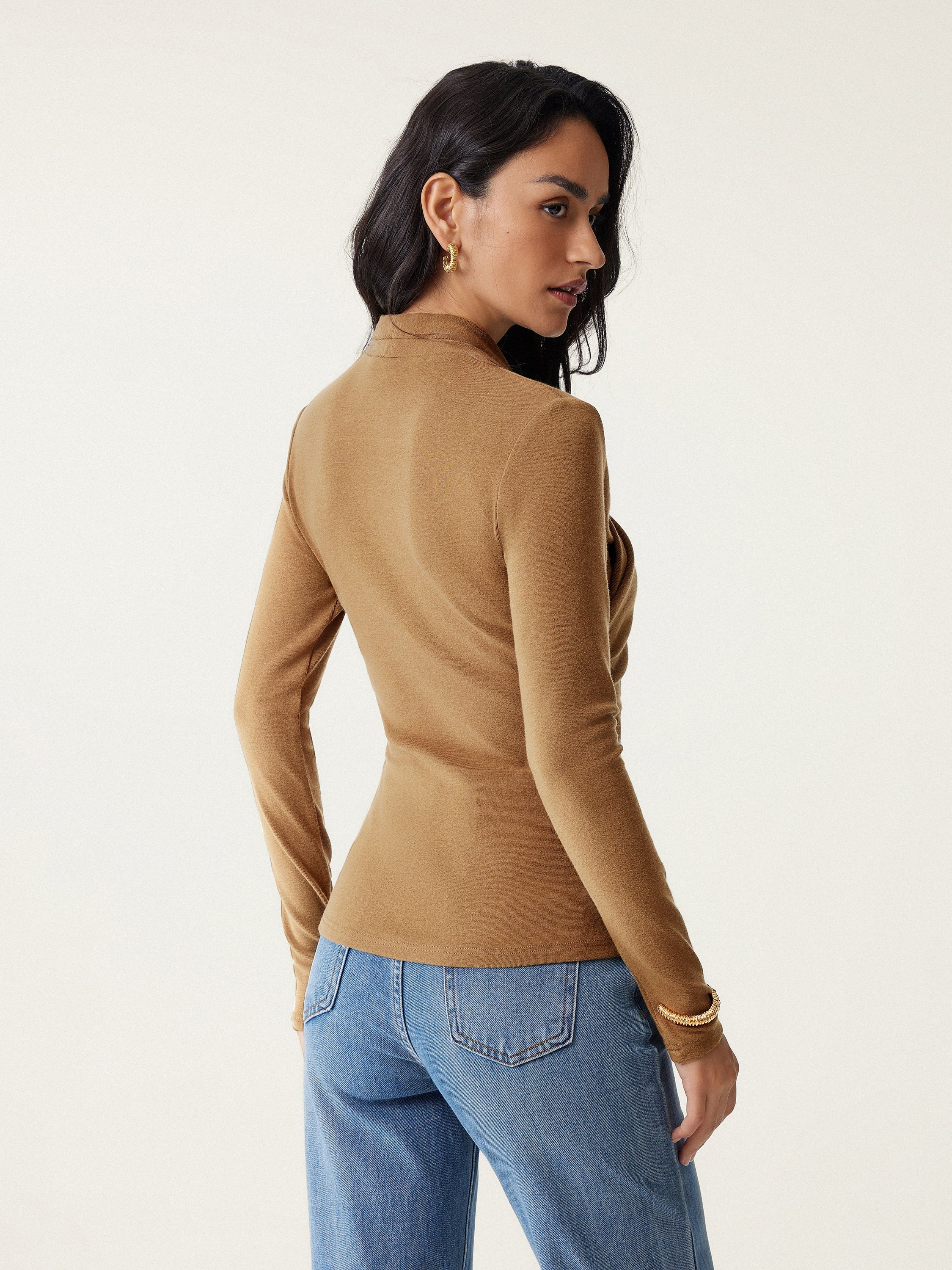 Longsleeve Damen mit Wickelausschnitt und geraffter Taille – Valentina