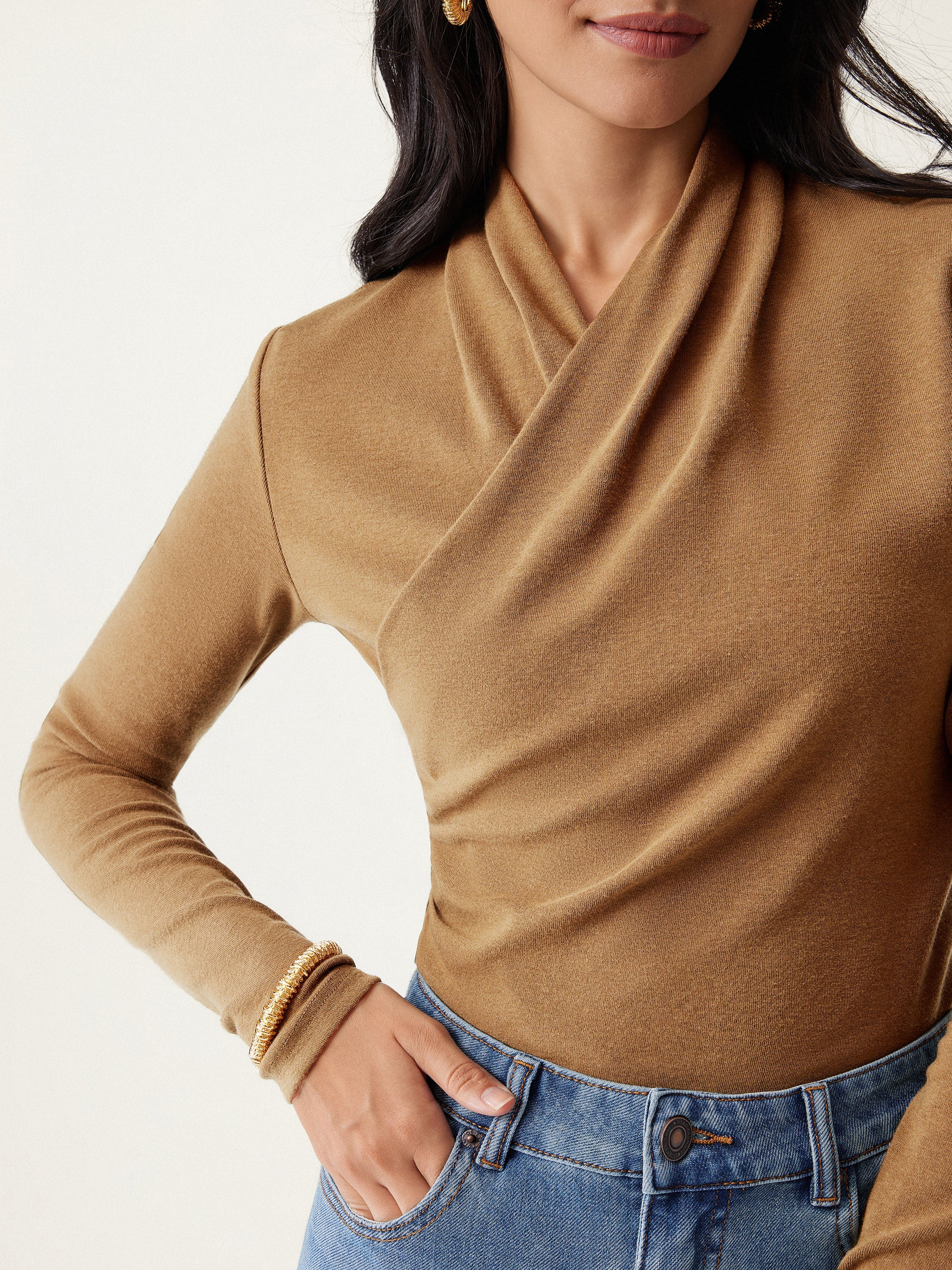 Longsleeve Damen mit Wickelausschnitt und geraffter Taille – Valentina