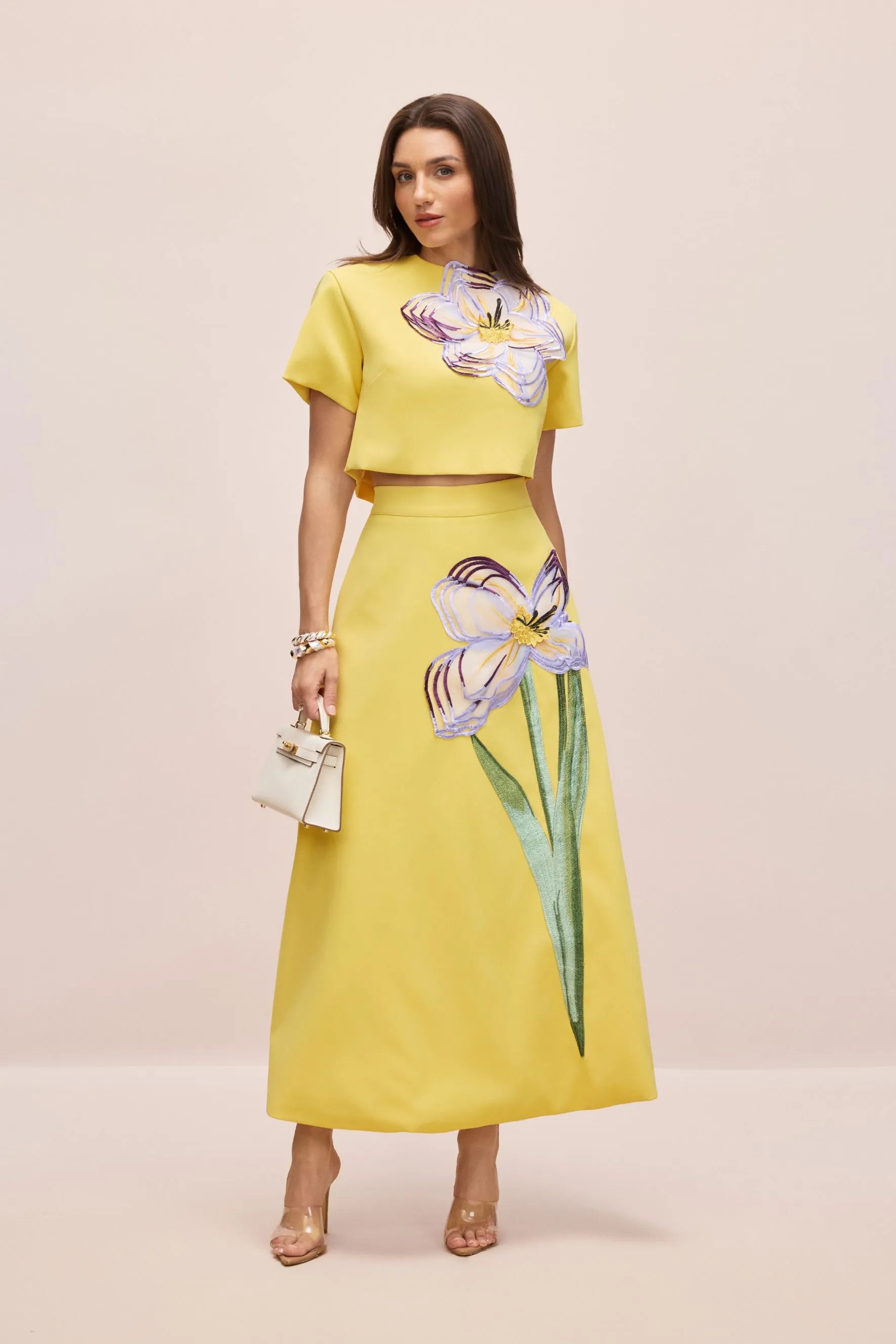 Zweiteiler Damen mit Crop-Top und Midirock mit Blumenprint – Fiora