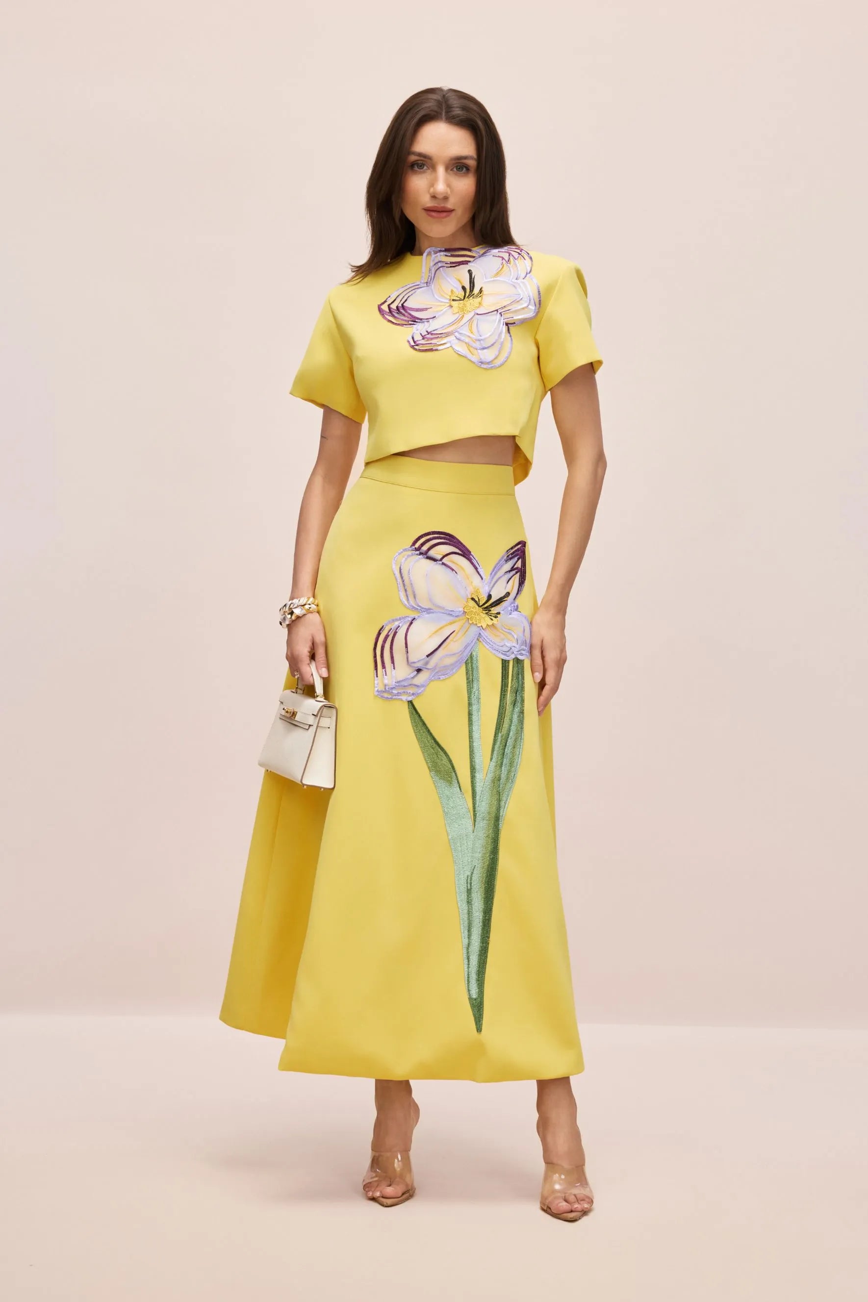 Zweiteiler Damen mit Crop-Top und Midirock mit Blumenprint – Fiora