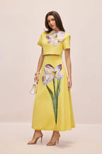 Zweiteiler Damen mit Crop-Top und Midirock mit Blumenprint – Fiora