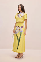 Zweiteiler Damen mit Crop-Top und Midirock mit Blumenprint – Fiora